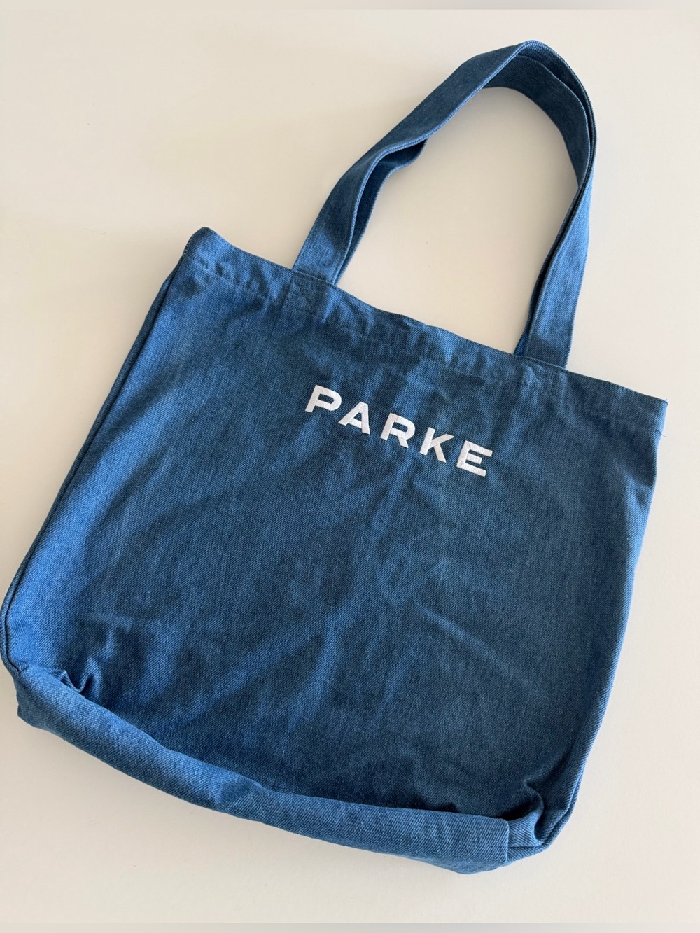 PARKE Deep Blue Canvas Tote Bag with White Embroidered Logo